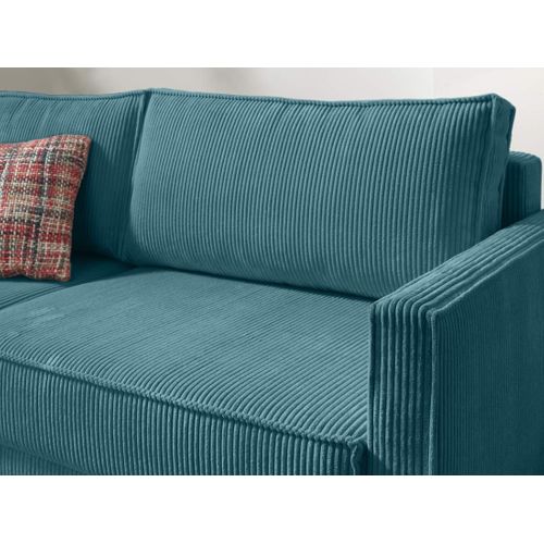 Canapé Droit Convertible 3 Places Charlie En Velours Côtelé Bleu Canard