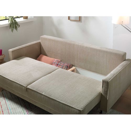 Canapé Droit Convertible 3 Places Charlie En Velours Côtelé Beige