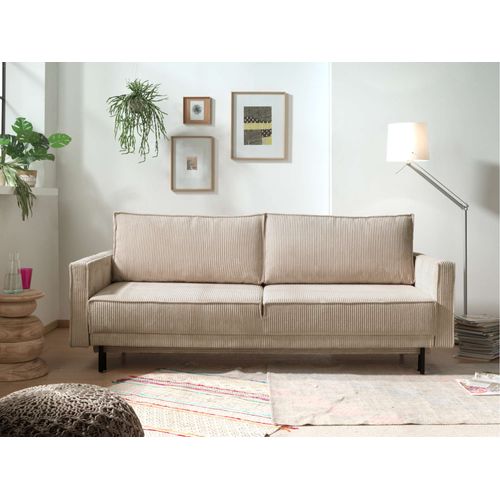 Canapé Droit Convertible 3 Places Charlie En Velours Côtelé Beige