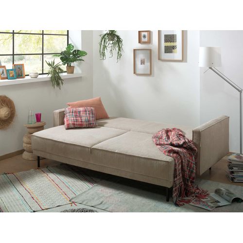 Canapé Droit Convertible 3 Places Charlie En Velours Côtelé Beige