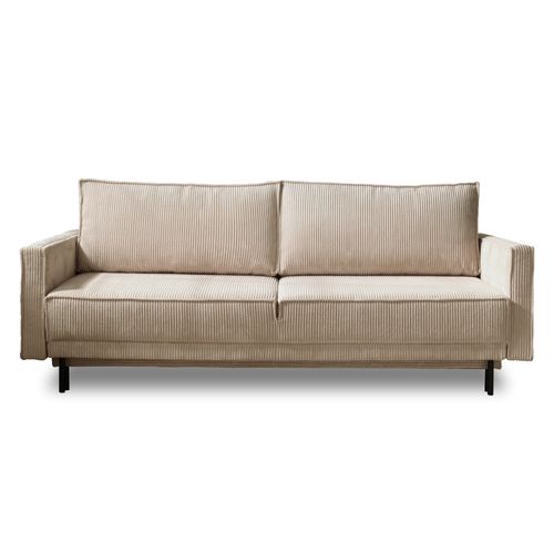 Canapé Droit Convertible 3 Places Charlie En Velours Côtelé Beige