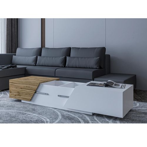 Pitt - Table Basse - 124 Cm - Style Industriel Bois / Blanc