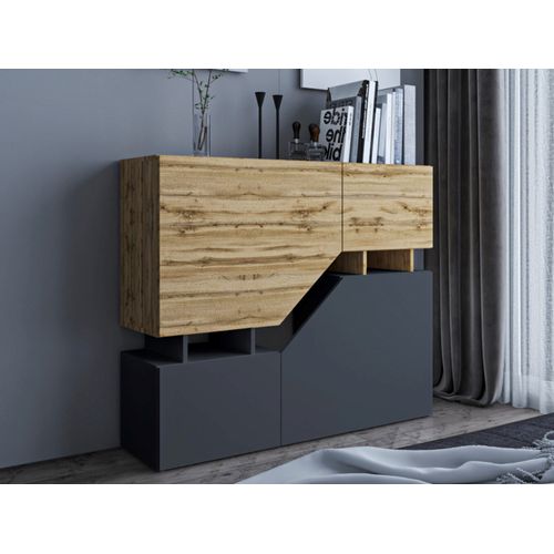 Pitt - Buffet Haut - 120 Cm - Style Industriel Bois / Gris