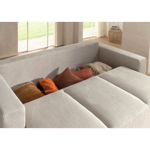 Canapé Droit Convertible 3 Places Livy En Velours Côtelé Beige