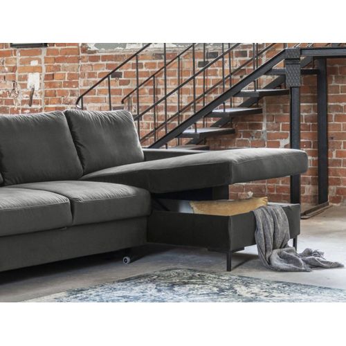 Canapé Angle Droit Convertible 4 Places Lilly En Velours Gris Foncé