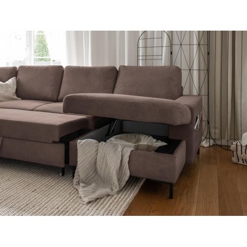 Canapé Panoramique 7 Places Lilly En Velours Côtelé Marron