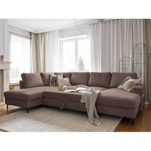 Canapé Panoramique 7 Places Lilly En Velours Côtelé Marron