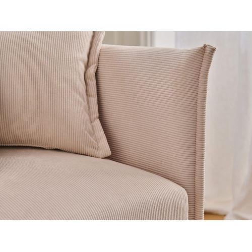 Canapé Droit Convertible 3 Places Valentina En Velours Côtelé Beige