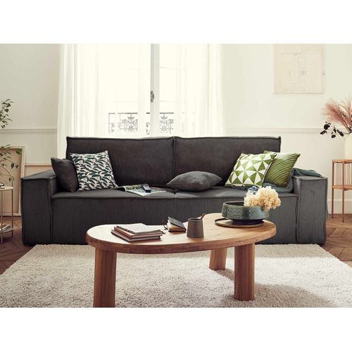 Canapé Droit Convertible 3 Places Dellia En Velours Côtelé Gris Foncé