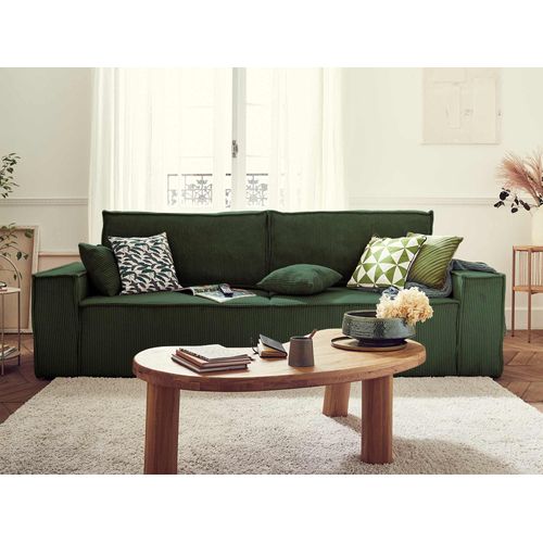 Canapé Droit Convertible 3 Places Dellia En Velours Côtelé Vert