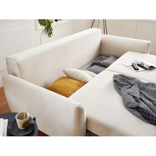 Canapé Droit Convertible 3 Places Nils En Velours Beige