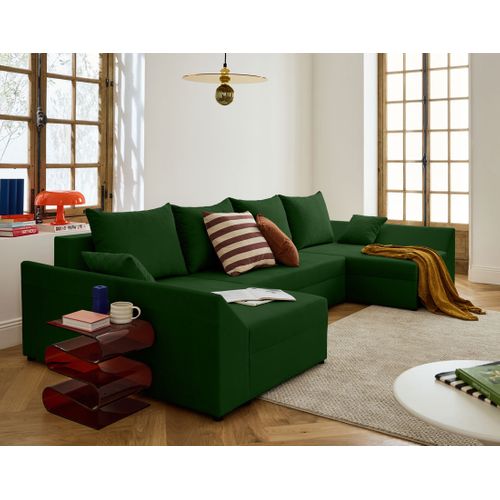 Canapé Panoramique 7 Places Mike En Velours Vert