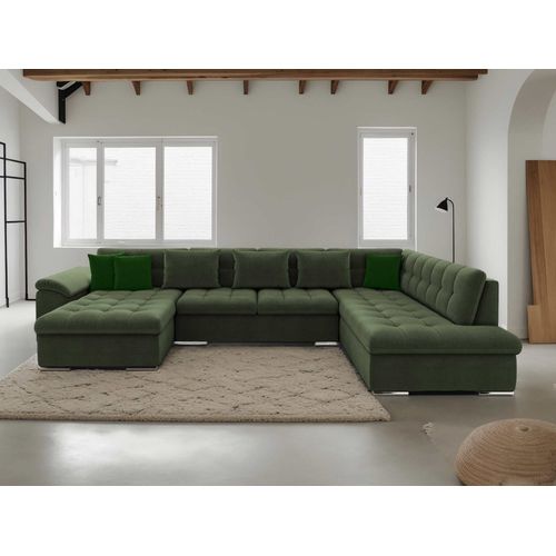 Canapé Panoramique 7 Places Chuck En Simili/tissu Et Velours Vert