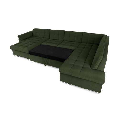Canapé Panoramique 7 Places Chuck En Simili/tissu Et Velours Vert