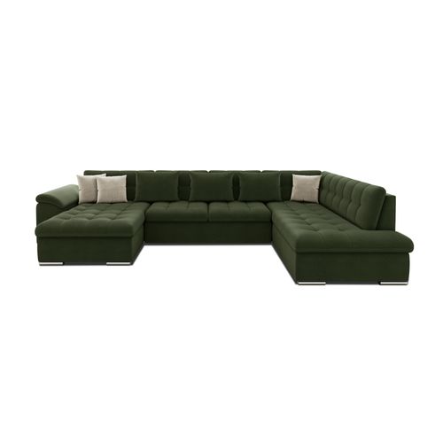 Canapé Panoramique 7 Places Chuck En Simili/tissu Et Velours Vert