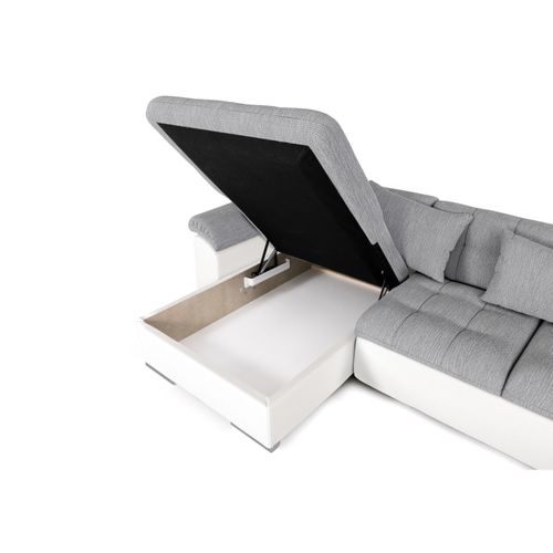 Chuck - Canapé Panoramique XXL - Convertible Avec Coffre - 7 Places - Droit Gris / Blanc