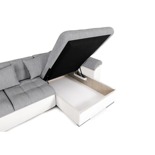 Chuck - Canapé Panoramique XXL - Convertible Avec Coffre - 7 Places - Gauche Gris / Blanc