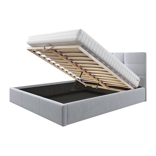 Mael - Lit Coffre - 160x200 - En Tissu - Sommier Inclus Gris Clair