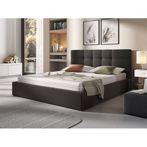 Mael - Lit Coffre - 160x200 - En Tissu - Sommier Inclus Gris Anthracite