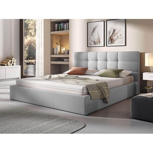 Mael - Lit Coffre - 180x200 - En Tissu - Sommier Inclus Gris Clair