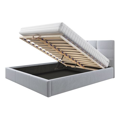 Mael - Lit Coffre - 180x200 - En Tissu - Sommier Inclus Gris Clair