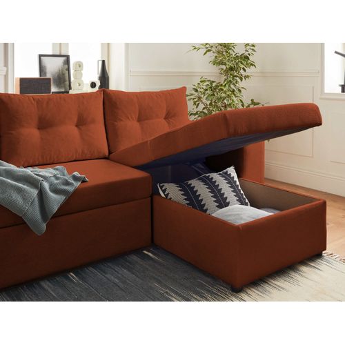 California - Canapé D'angle Réversible Convertible - Avec Coffre, Tablette Et Poufs - En Velours Côt