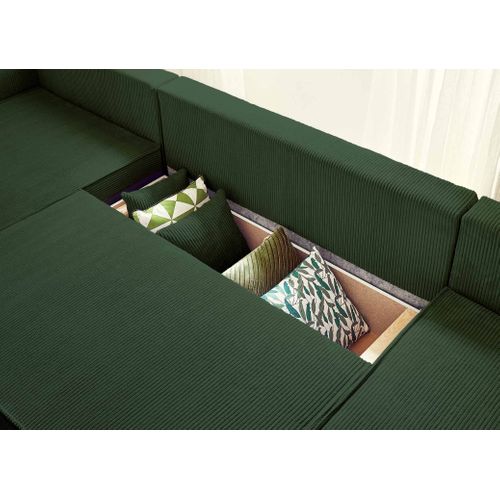 Canapé Panoramique 7 Places Dellia En Velours Côtelé Vert