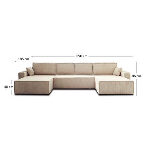 Canapé Panoramique 7 Places Dellia En Velours Côtelé Taupe