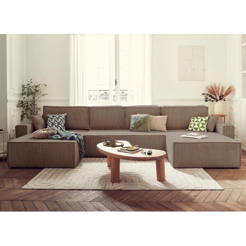 Canapé Panoramique 7 Places Dellia En Velours Côtelé Taupe