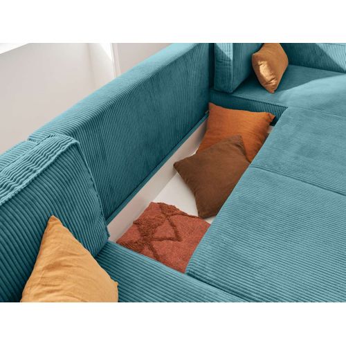 Canapé Panoramique 7 Places Charlie En Velours Côtelé Bleu Canard