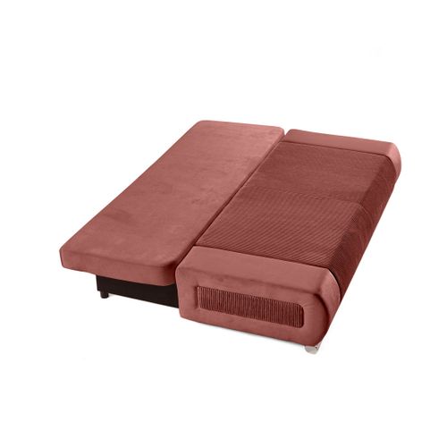 Canapé Droit Convertible 3 Places Elio En Velours Et Velours Côtelé Rose