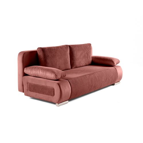 Canapé Droit Convertible 3 Places Elio En Velours Et Velours Côtelé Rose