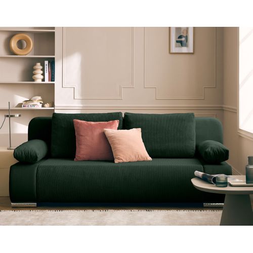 Canapé Droit Convertible 3 Places Elio En Velours Et Velours Côtelé Vert