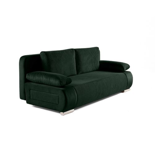 Canapé Droit Convertible 3 Places Elio En Velours Et Velours Côtelé Vert