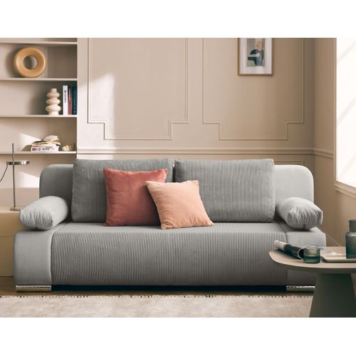 Canapé Droit Convertible 3 Places Elio En Velours Et Velours Côtelé Gris Clair