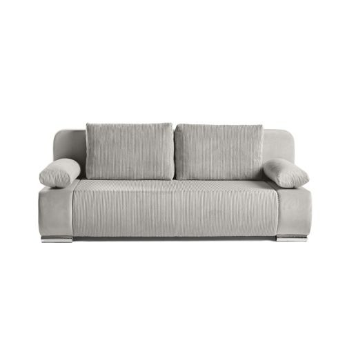 Canapé Droit Convertible 3 Places Elio En Velours Et Velours Côtelé Gris Clair