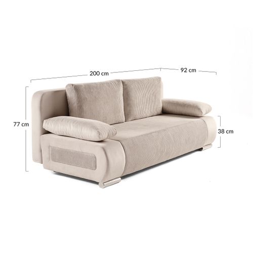 Canapé Droit Convertible 3 Places Elio En Velours Et Velours Côtelé Gris Clair