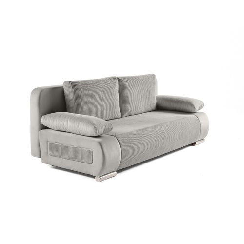 Canapé Droit Convertible 3 Places Elio En Velours Et Velours Côtelé Gris Clair