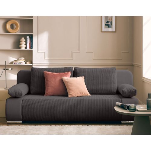 Canapé Droit Convertible 3 Places Elio En Velours Et Velours Côtelé Gris Foncé