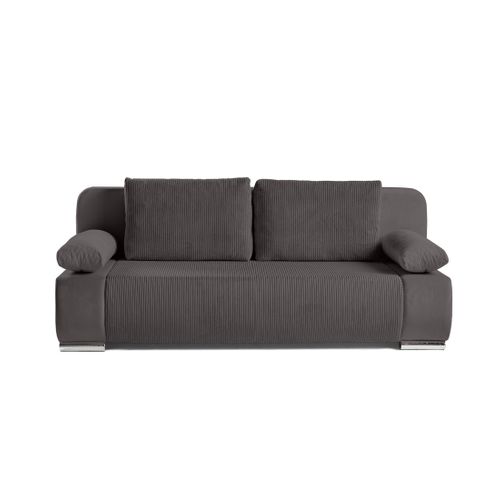 Canapé Droit Convertible 3 Places Elio En Velours Et Velours Côtelé Gris Foncé