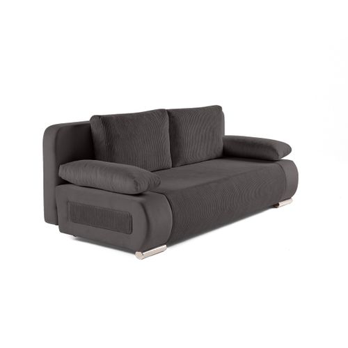 Canapé Droit Convertible 3 Places Elio En Velours Et Velours Côtelé Gris Foncé