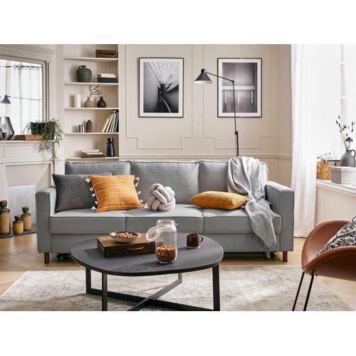 Canapé Droit Convertible 3 Places Jake En Velours Côtelé Gris Clair