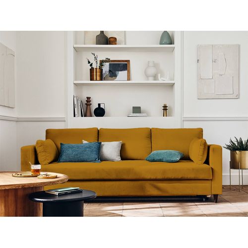 Canapé Droit Convertible 3 Places Anna En Velours Jaune