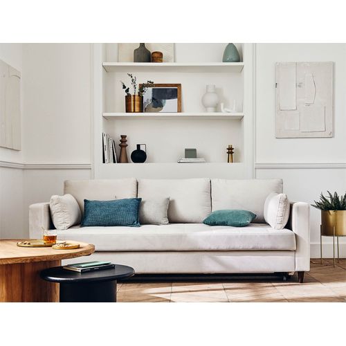 Canapé Droit Convertible 3 Places Anna En Velours Beige