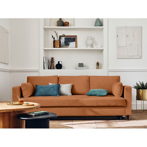 Canapé Droit Convertible 3 Places Anna En Velours Rouille