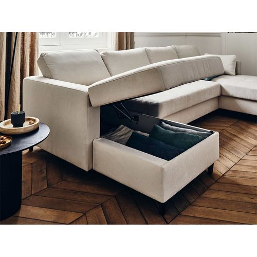 Canapé Panoramique 7 Places Anna En Velours Beige