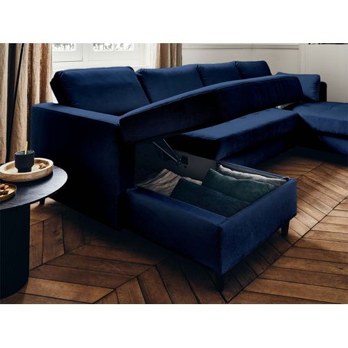 Canapé Panoramique 7 Places Anna En Velours Bleu Nuit