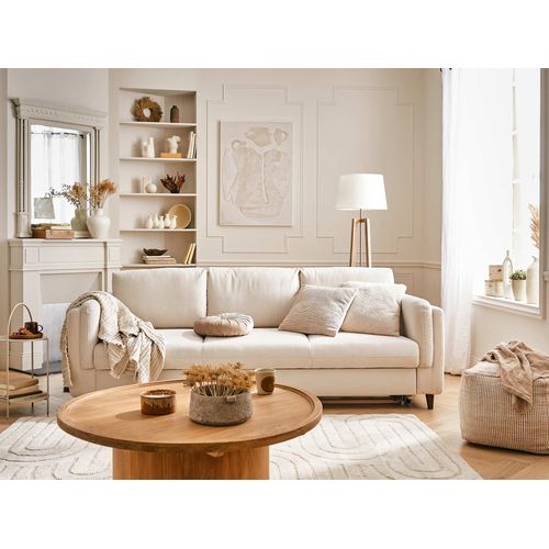 Canapé Droit Convertible 3 Places Brooke En Velours Beige