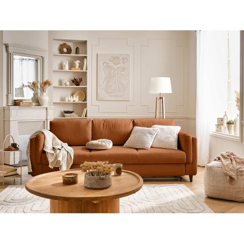 Canapé Droit Convertible 3 Places Brooke En Velours Rouille