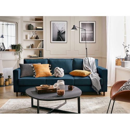 Canapé Droit Convertible 3 Places Jake En Velours Côtelé Bleu Ardoise